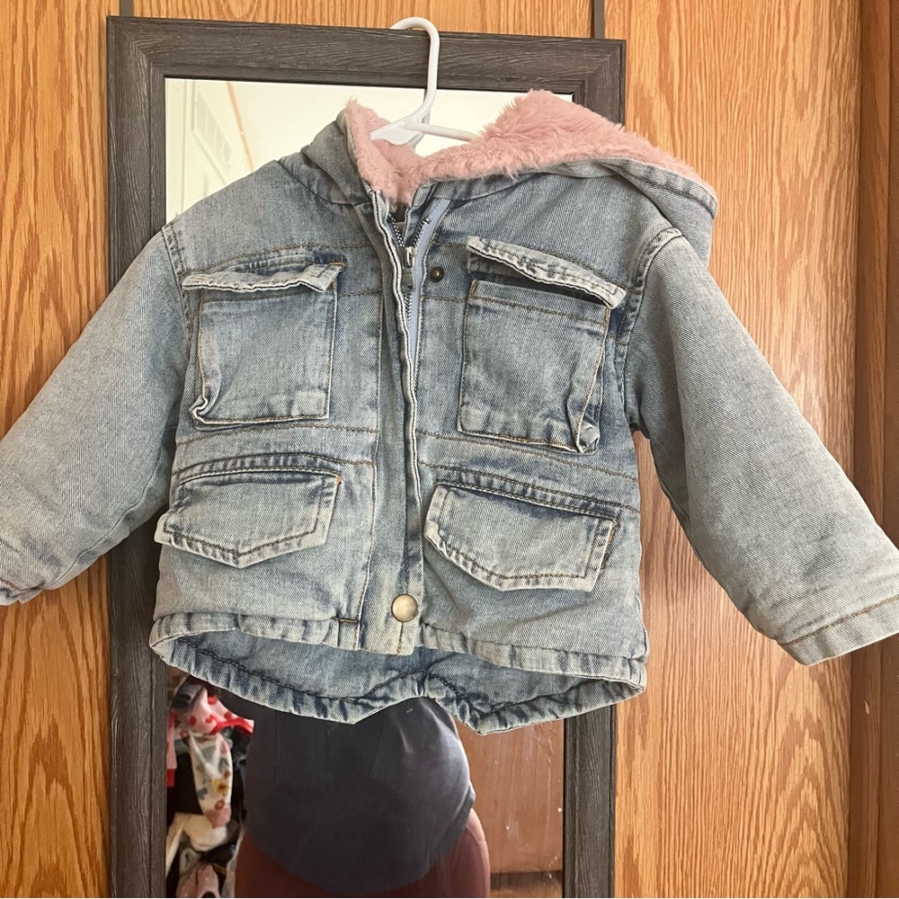 Cozy Kids Denim Jacket with Pink Hood